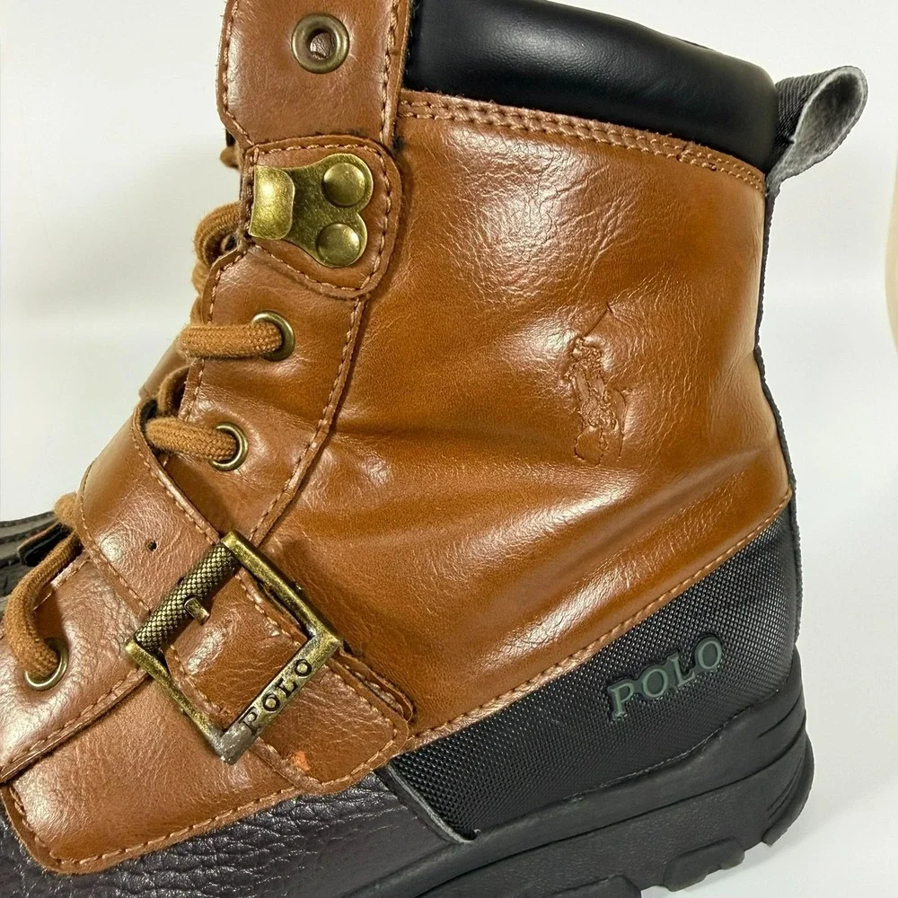 Polo Ralph Lauren Colbey Mid II Boys 5Y Womens 6.5 Brown Black Duck Boots